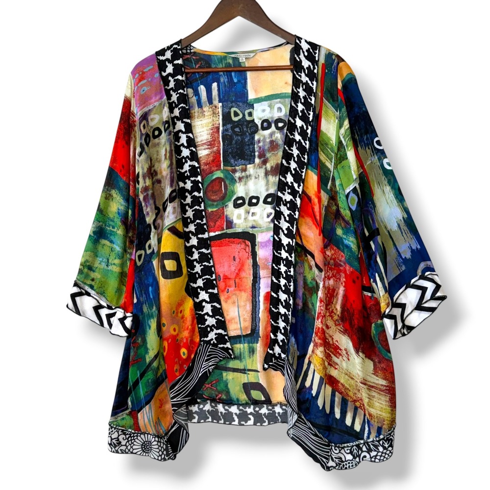 John Mark Kimono Cardigan S Abstract Art to Wear Boho Lightweight Open Front